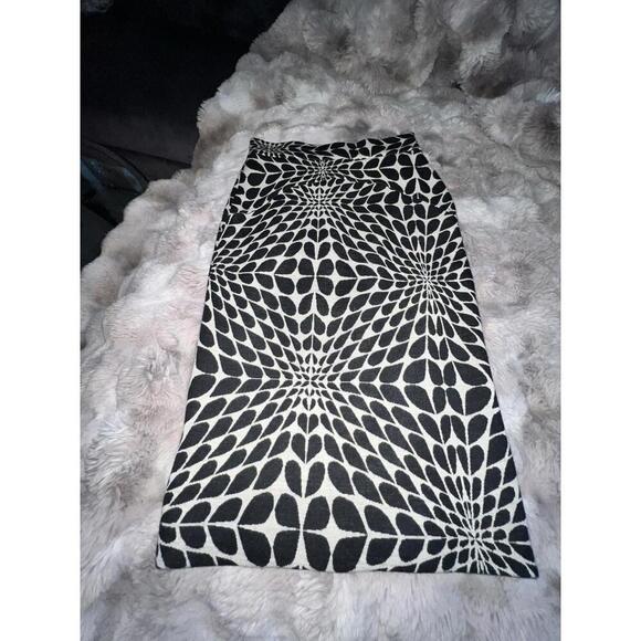 Isabel De Predro Womens Black White Abstract Stretch Pencil Midi Skirt Size 8 - Picture 3 of 9